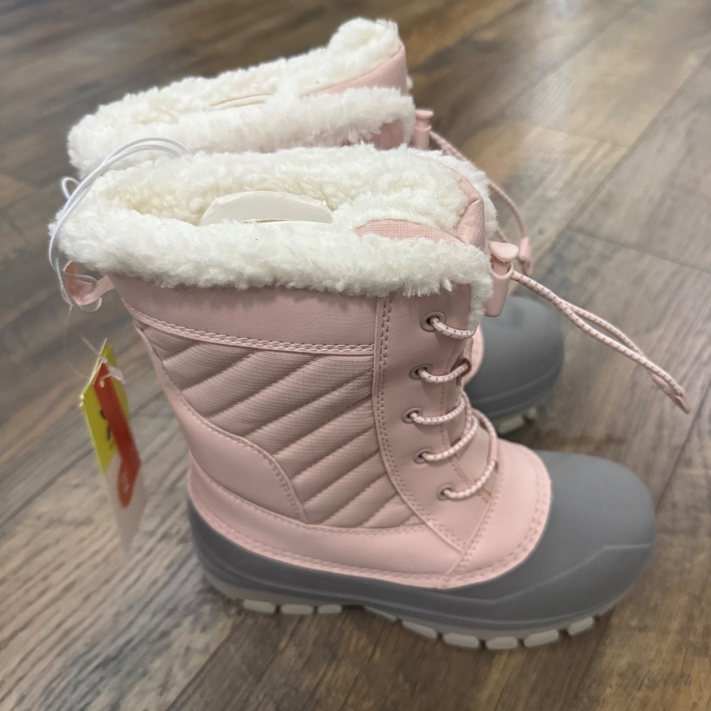 All In Motion Girls 2 Pink Waterproof Snow Boots Coquette Fairy Faux Fur NWT